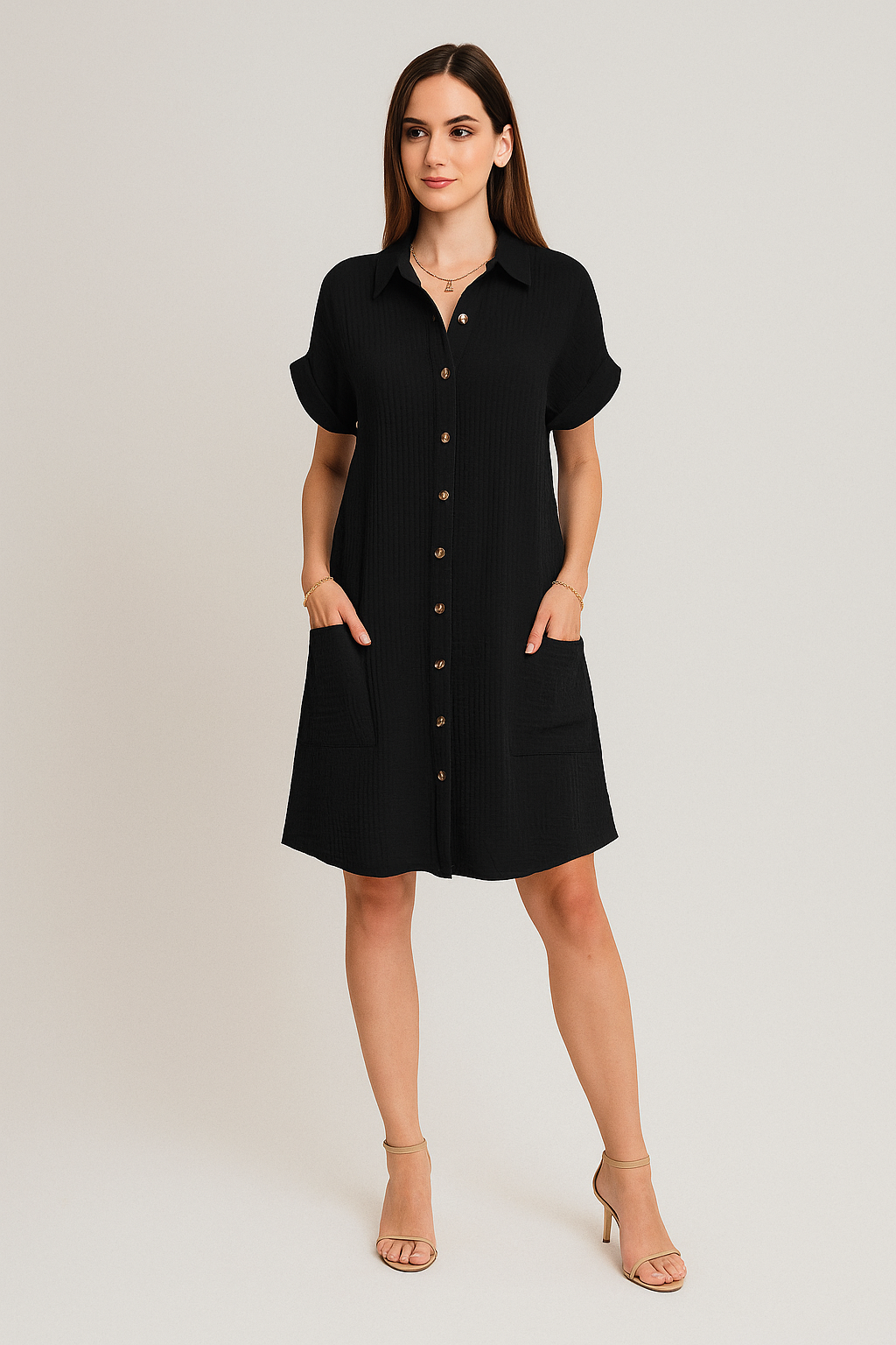 Elegant Button-Up Midi Dress – Soraya