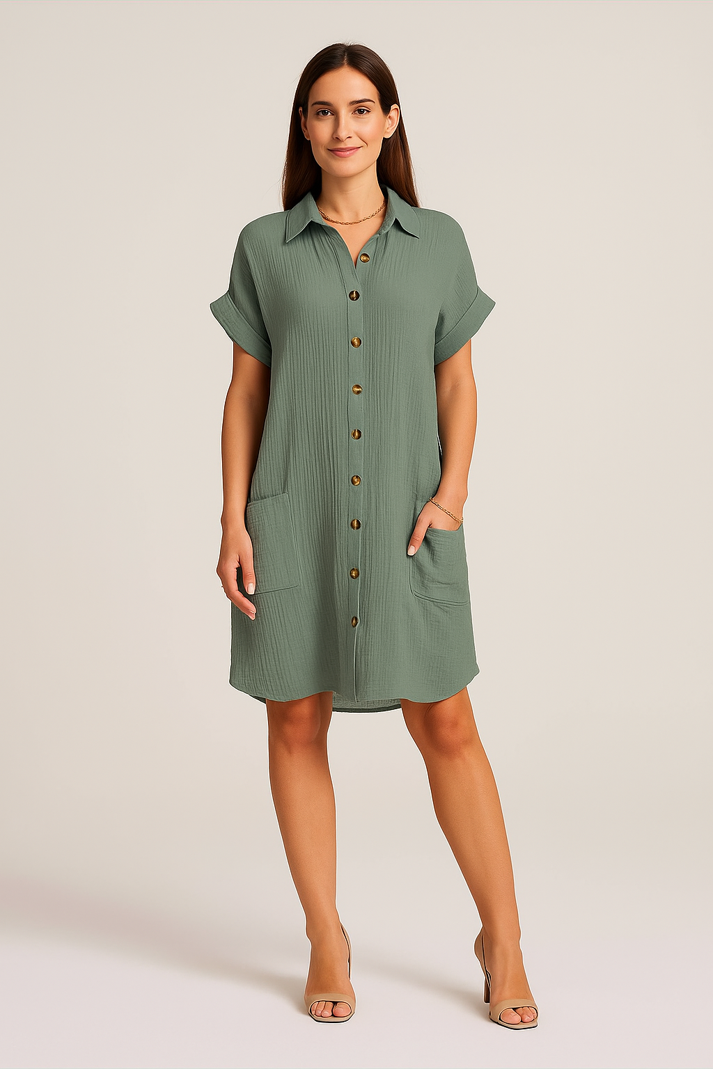 Elegant Button-Up Midi Dress – Soraya