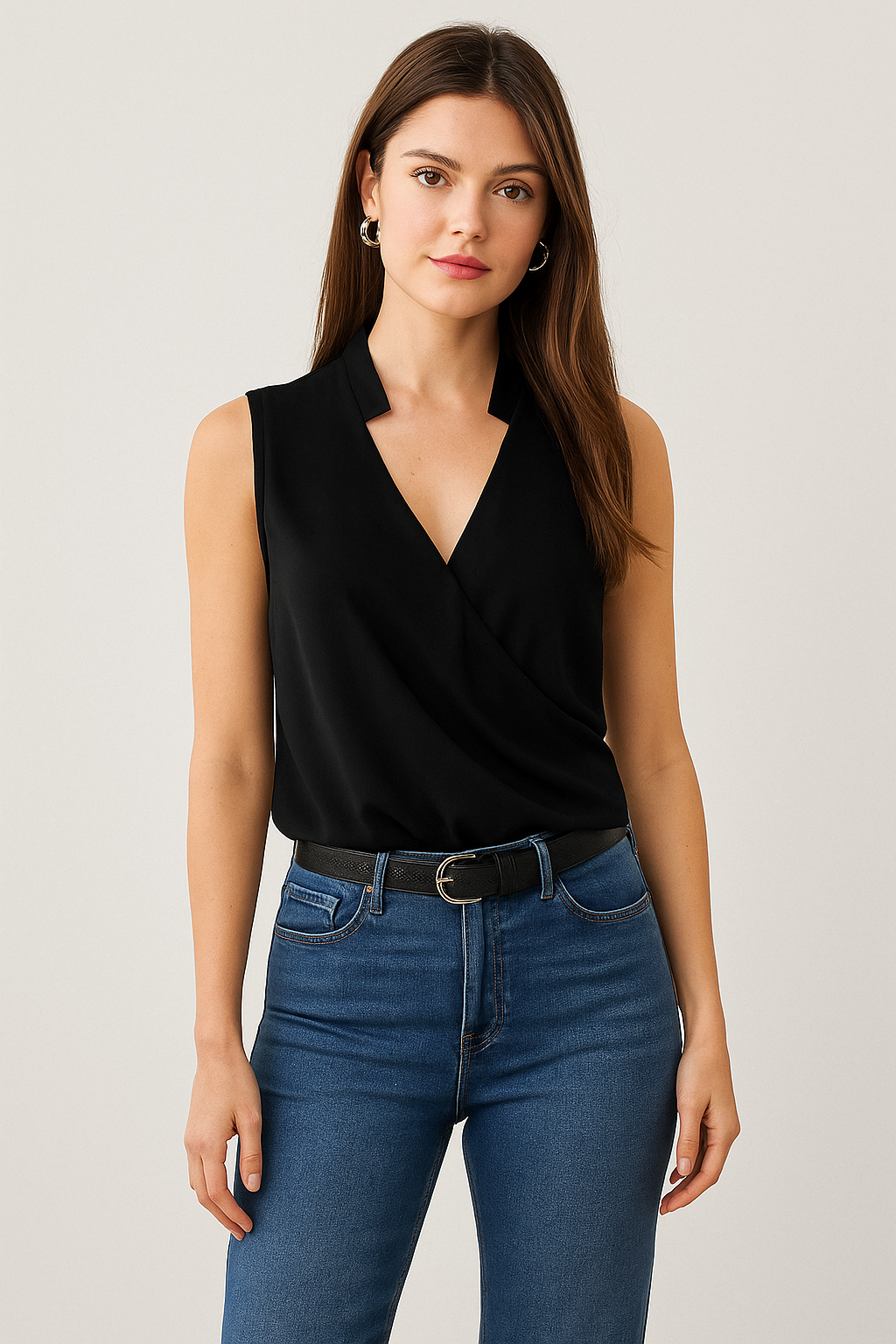 Elegant Wrap Sleeveless Blouse – Mireya