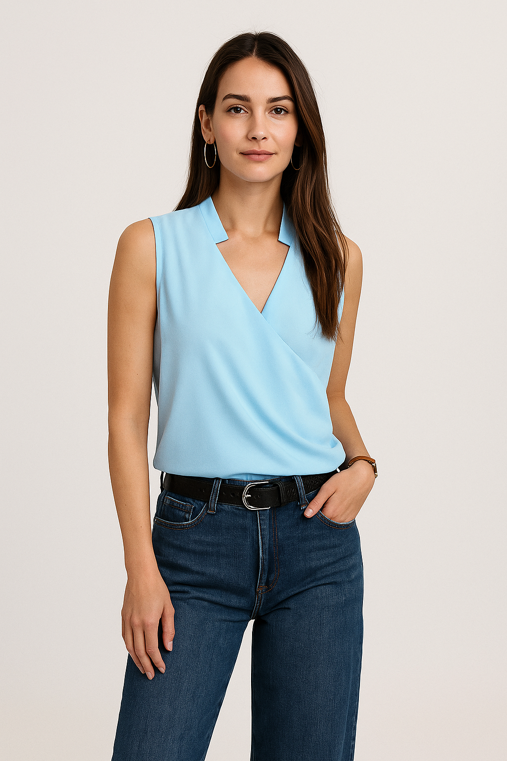 Elegant Wrap Sleeveless Blouse – Mireya