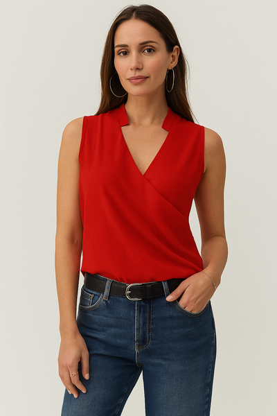 Elegant Wrap Sleeveless Blouse – Mireya